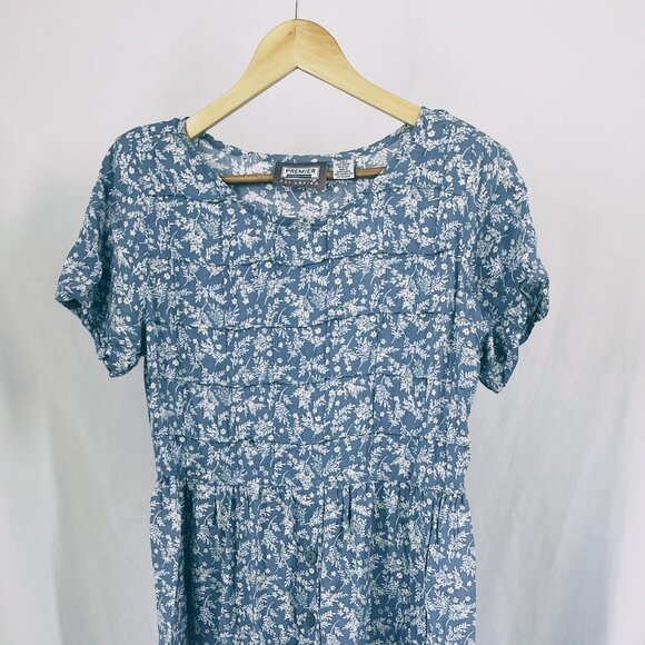 Late 1980s to Early 1990s Premier International Blue Flower Summer Long Dress - Picture 1 of 7